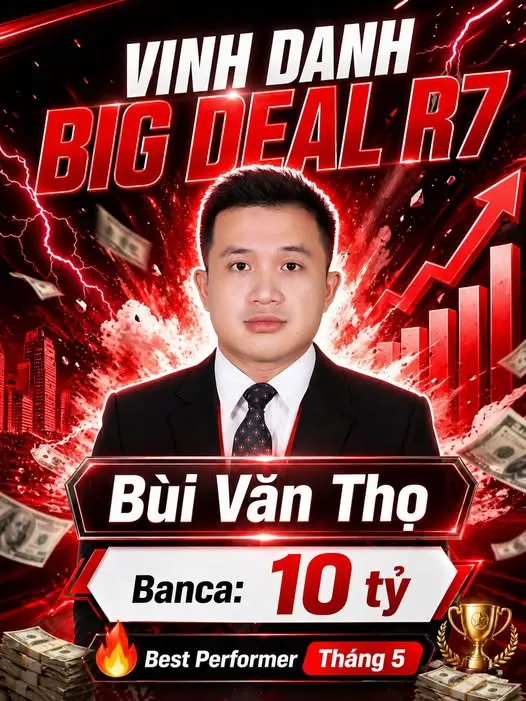 Prompt tạo tạo banner vinh danh nhân viên chốt deal lớn với phong cách hiện đại, năng động.