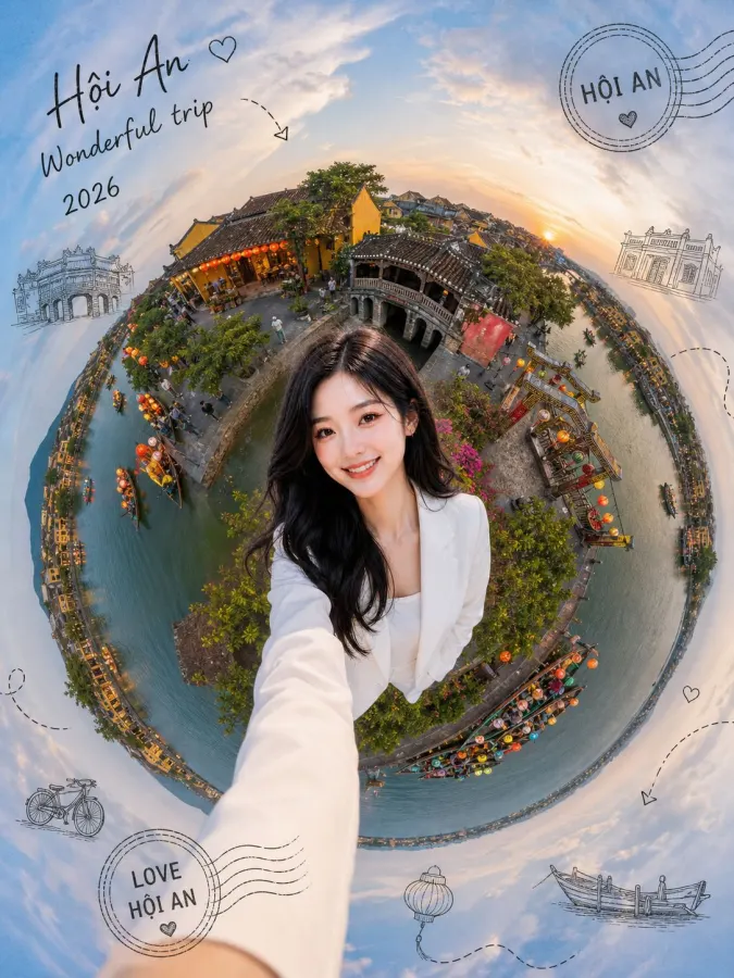 Prompt ảnh travel tiny planet ( Hành Tinh Tí Hon)