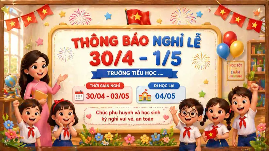 Prompt tạo banner thông báo nghỉ lễ 30/4 và 1/5 cho trường học