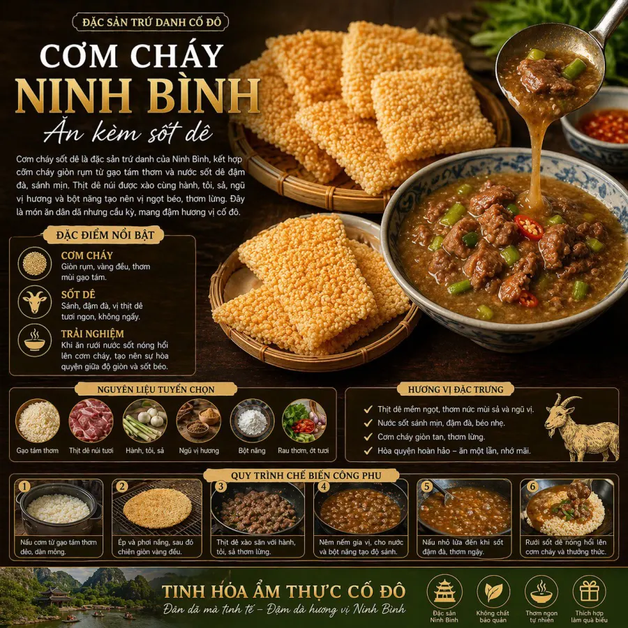 Prompt thiết kế poster món ăn cơm cháy ninh bình
