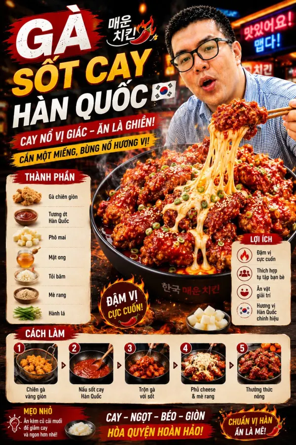 Prompt tạo poster gà cay Hàn Quốc