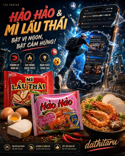 Prompt tạo poster TVC quảng cáo Mì tôm