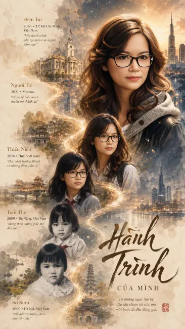 Prompt tạo hình ảnh timeline quá khứ hiện tại